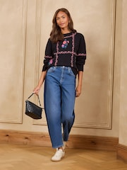 Love & Roses Black Floral Detail Crew Neck Cosy Knitted Jumper - Image 4 of 5