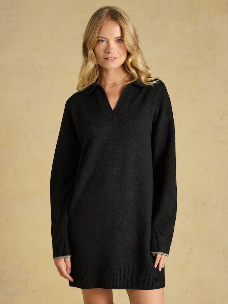 Svart - Joules Collared Knitted Mini Dress - Bilde 1 av 6 Svart - Joules Collared Knitted Mini Dress - Bilde 1 av 6