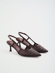 Suklaanruskea - Friends Like These Faux Leather Woven Slingback Mid Heel Court Shoes - Kuva 1 / 5