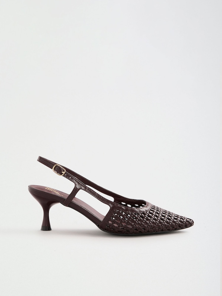 Suklaanruskea - Friends Like These Faux Leather Woven Slingback Mid Heel Court Shoes - Kuva 2 / 5 Suklaanruskea - Friends Like These Faux Leather Woven Slingback Mid Heel Court Shoes - Kuva 2 / 5