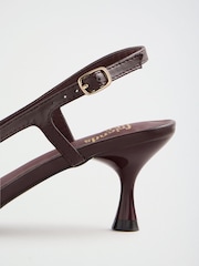 Suklaanruskea - Friends Like These Faux Leather Woven Slingback Mid Heel Court Shoes - Kuva 3 / 5