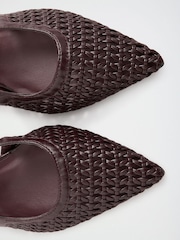 Suklaanruskea - Friends Like These Faux Leather Woven Slingback Mid Heel Court Shoes - Kuva 4 / 5