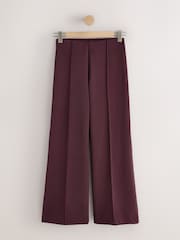Berry Brown - self. Rib Wide Leg Trousers with Soft Touch - სურათი 6 8-დან