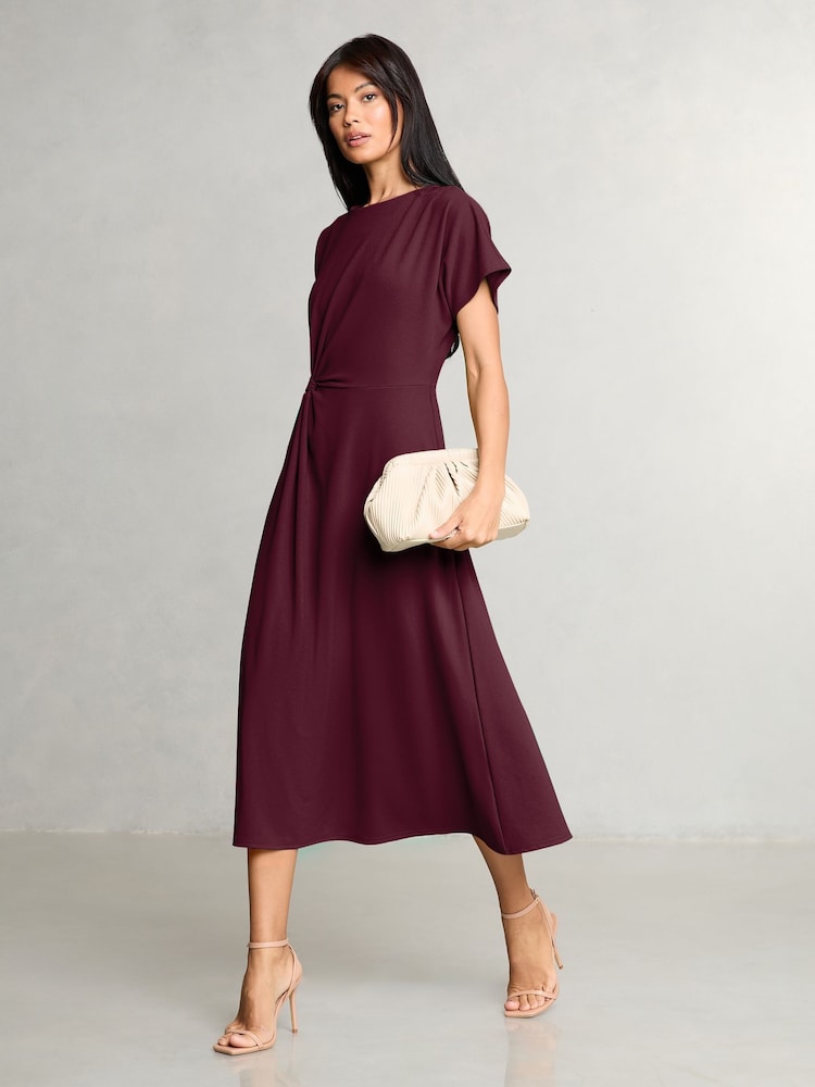 Womens Lipsy Burgundy Red Side Knot Short Sleeve Midi Dress US 10