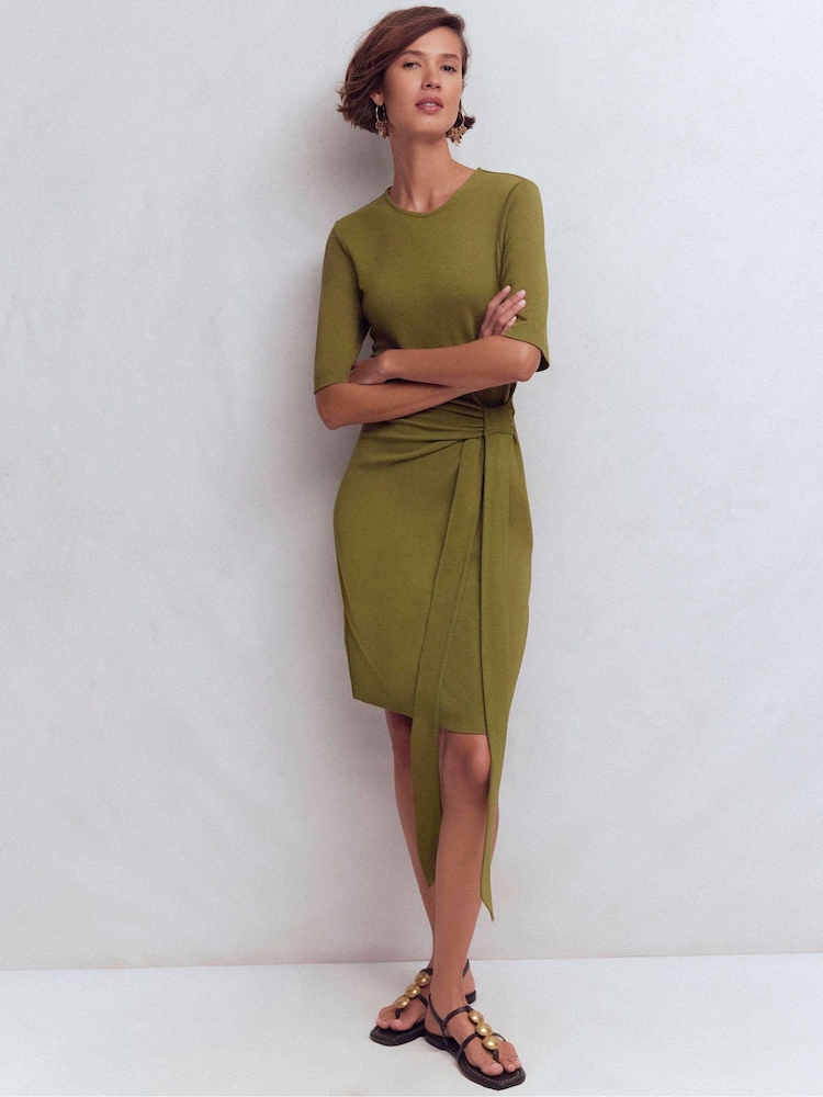 Boden Green Zinnia Tie Jersey Short Dress - Image 1 of 6