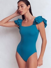 Boden Blue Ruffle Strap Swimsuit - Image 4 of 6