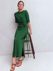 Boden Green Zinnia Tie Jersey Midi Dress - Image 1 of 5