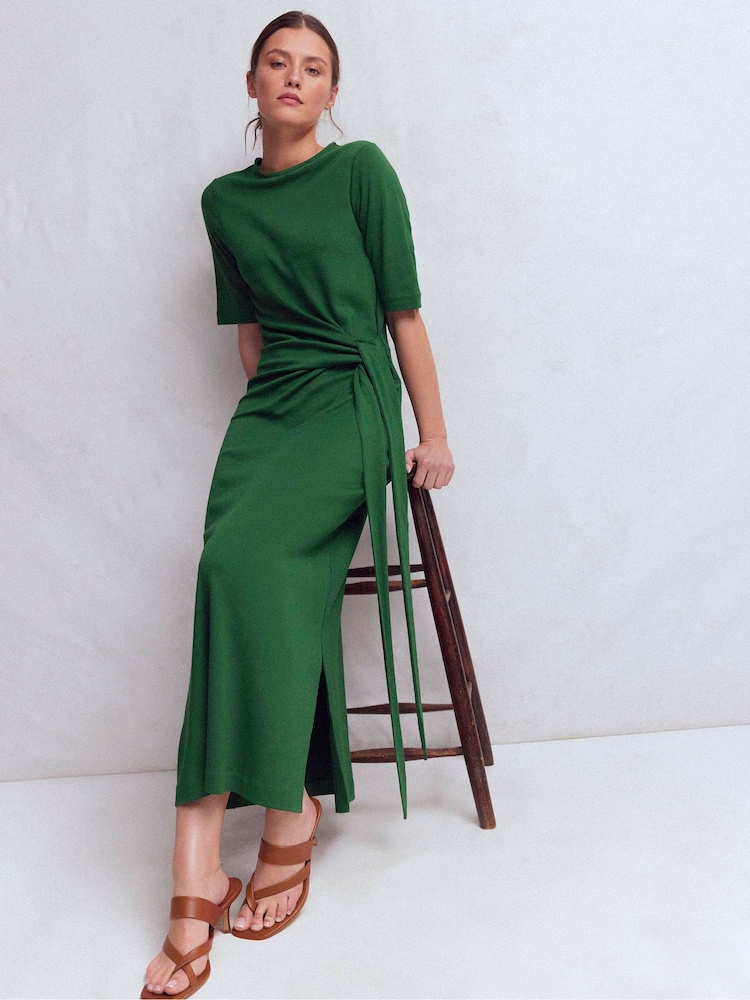 Boden Green Zinnia Tie Jersey Midi Dress - Image 1 of 5