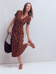 Boden Brown Una Ruched Front Ponte Dress - Image 1 of 5