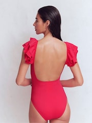 Boden Red Ruffle Strap Swimsuit - Image 3 of 6