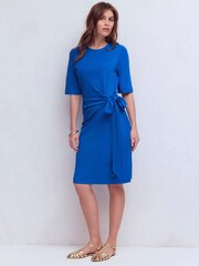 Boden Blue Zinnia Tie Jersey Short Dress - Image 1 of 5