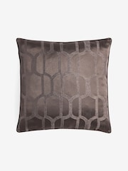 Chocolate Brown 50 x 50cm Collection Luxe Evie Geometric Jacquard Cushion - Image 1 of 2