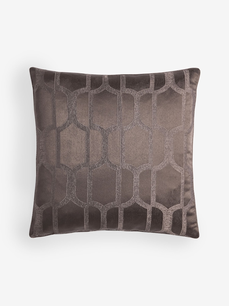 Chocolate Brown 50 x 50cm Collection Luxe Evie Geometric Jacquard Cushion - Image 2 of 2