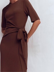Boden Brown Zinnia Tie Jersey Midi Dress - Image 2 of 6