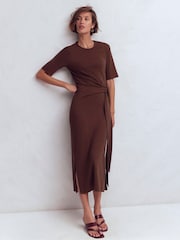 Boden Brown Zinnia Tie Jersey Midi Dress - Image 4 of 6