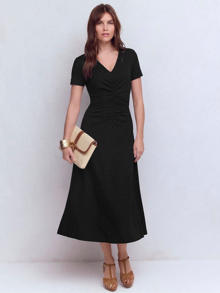 Boden Black Una Ruched Front Ponte Dress - Image 1 of 5 Boden Black Una Ruched Front Ponte Dress - Image 1 of 5