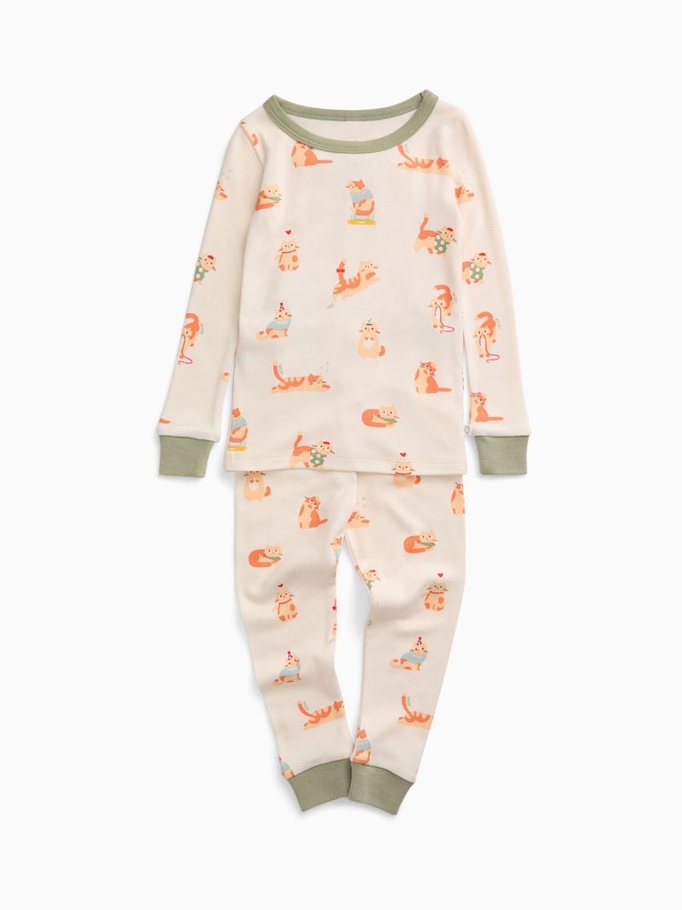 MORI Cream Supersoft Cats Long Sleeve Pyjama Set - Image 2 of 3 MORI Cream Supersoft Cats Long Sleeve Pyjama Set - Image 2 of 3