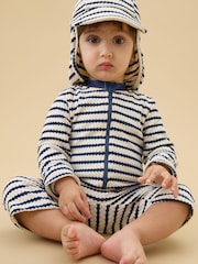 MORI Dark Blue Stripe Sun & Swim Hat with Neck Protection - Image 1 of 3