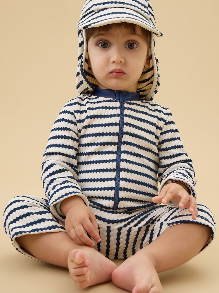 MORI Dark Blue Stripe Sun & Swim Hat with Neck Protection - Image 1 of 3