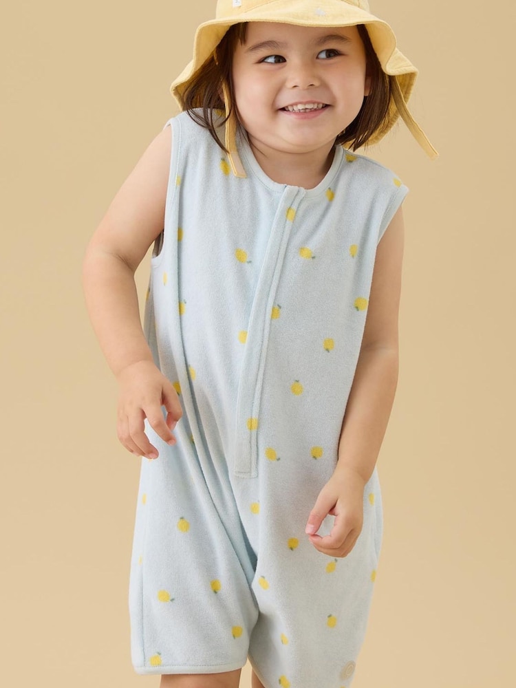 MORI Blue Lemon Print Soft Towelling Romper - Image 1 of 4