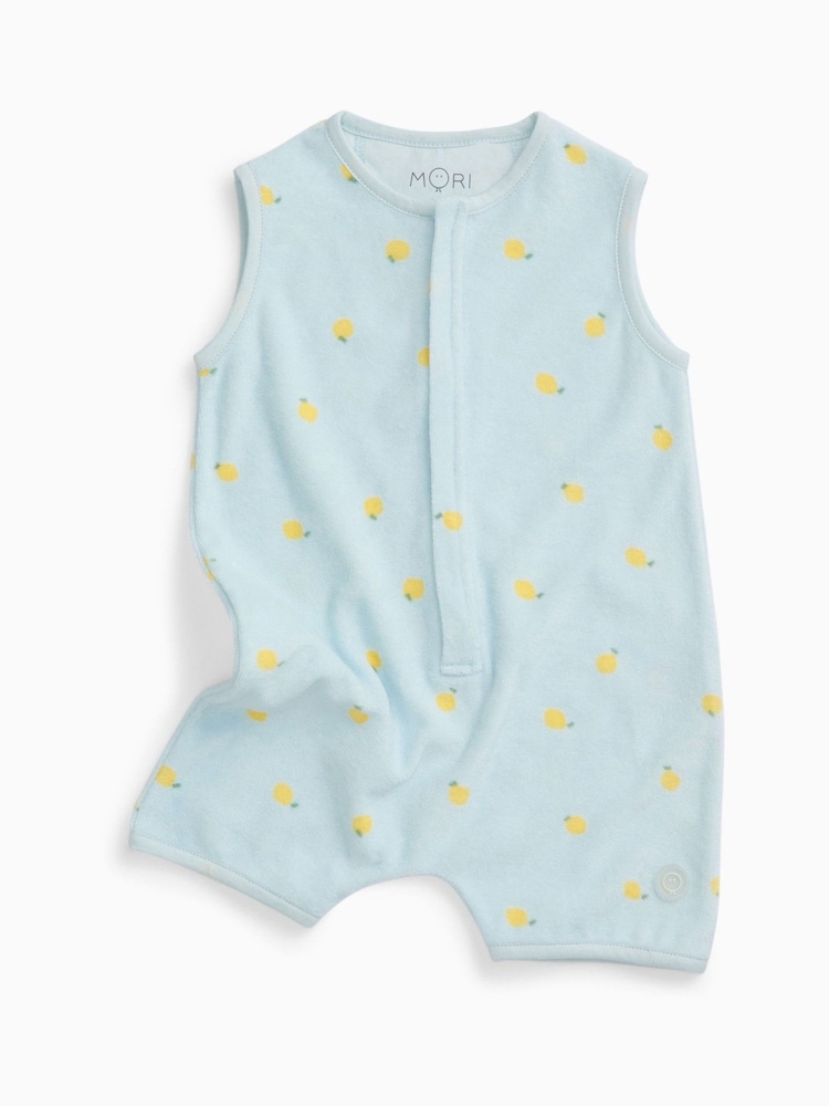 MORI Blue Lemon Print Soft Towelling Romper - Image 4 of 4