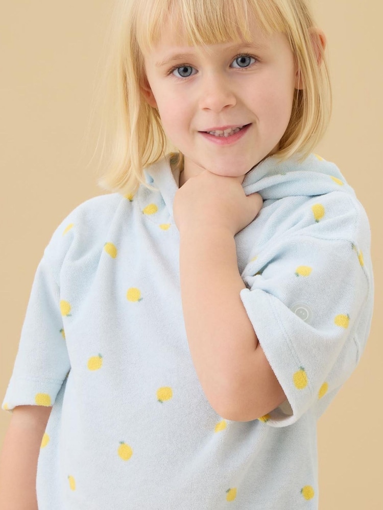 MORI Blue Lemon Print Soft Toweling Hoodie - Image 1 of 3 MORI Blue Lemon Print Soft Toweling Hoodie - Image 1 of 3