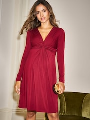Seraphine Red Maternity & Nursing Jersey Knot Dress - Image 3 of 6