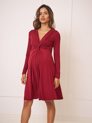 Seraphine Red Maternity & Nursing Jersey Knot Dress - Image 4 of 6