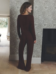 Burgundy Red Lace Ribbed Cardigan Long Sleeve Pyjamas - Image 2 of 10