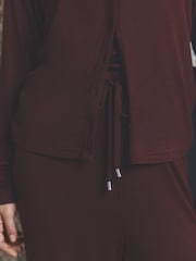Burgundy Red Lace Ribbed Cardigan Long Sleeve Pyjamas - Image 7 of 10