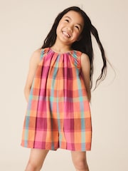 Bright Pink/ Turquoise Check Playsuit (3-16yrs) - Image 1 of 5