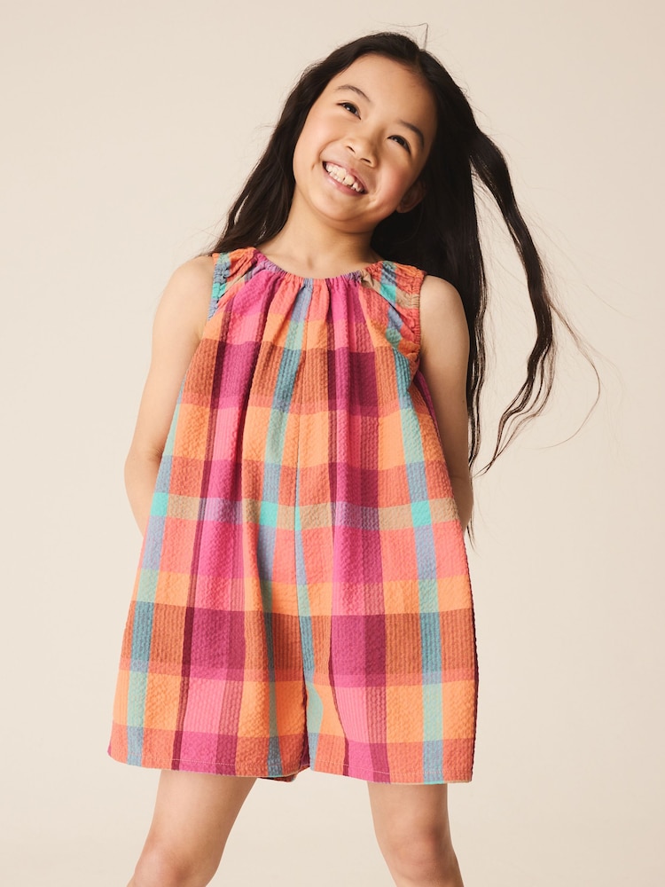 Bright Pink/ Turquoise Check Playsuit (3-16yrs) - Image 1 of 5