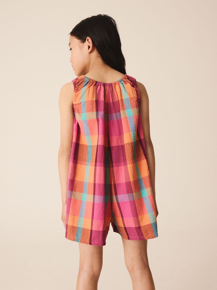 Bright Pink/ Turquoise Check Playsuit (3-16yrs) - Image 2 of 5