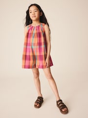 Bright Pink/ Turquoise Check Playsuit (3-16yrs) - Image 3 of 5