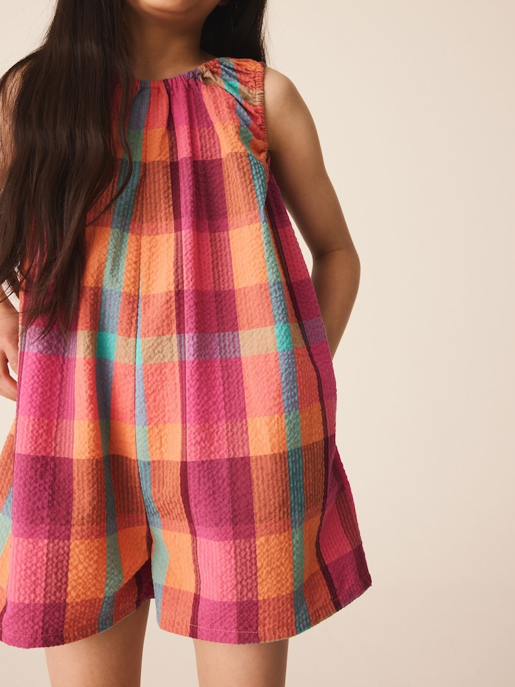 Bright Pink/ Turquoise Check Playsuit (3-16yrs) - Image 5 of 5