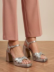 Jones Bootmaker Metallic Multi Gloriana Block Heel Leather Buckled Sandals - Image 1 of 6