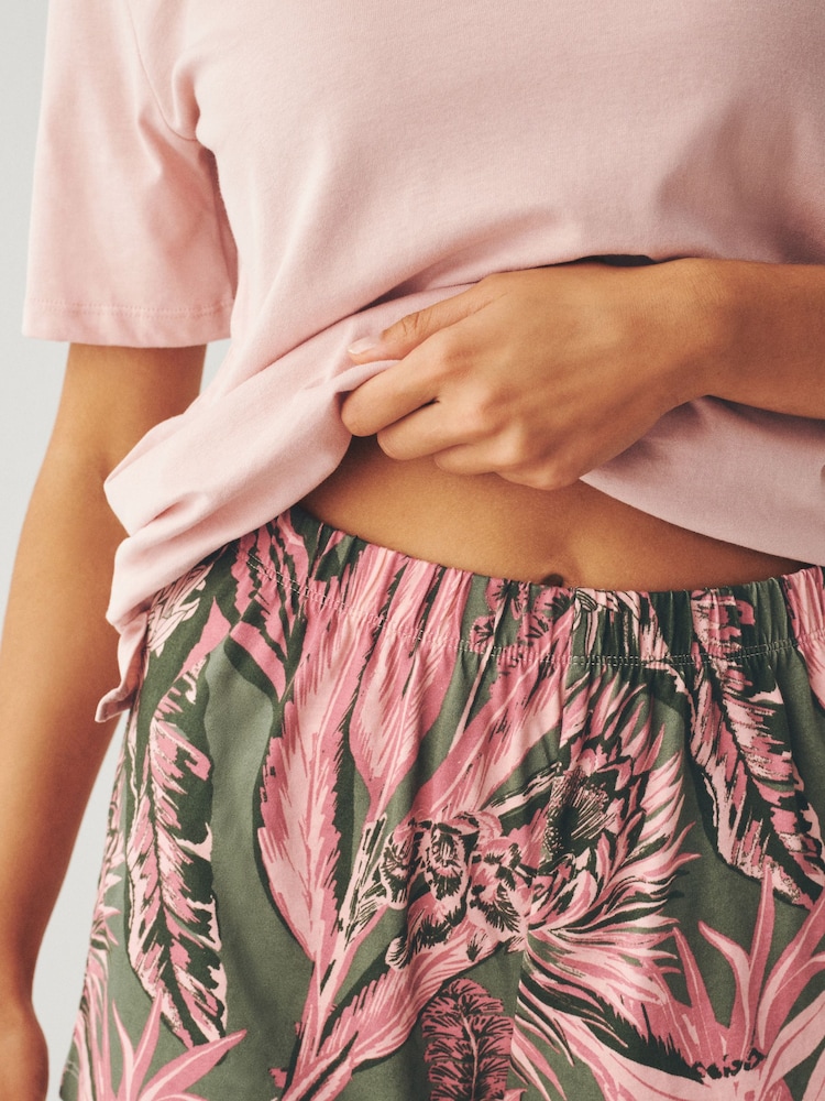 Pink Palm Short Pyjamas Set - Image 2 of 6 Pink Palm Short Pyjamas Set - Image 2 of 6