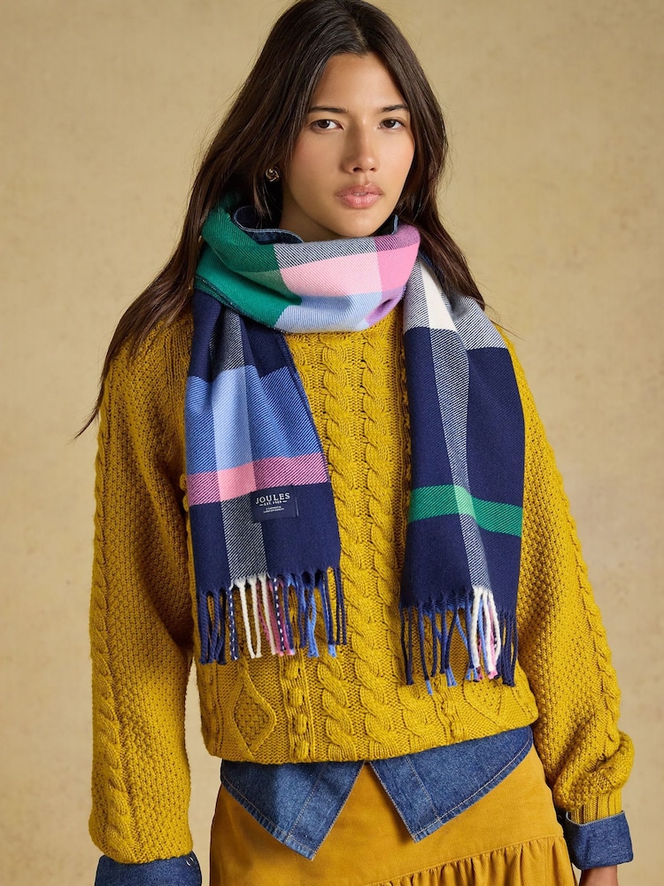Joules Langtree Blue & Pink Check Scarf - Image 1 of 6