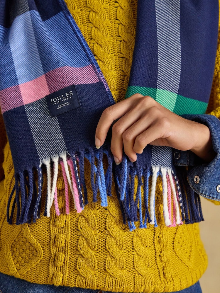 Joules Langtree Blue & Pink Check Scarf - Image 2 of 6