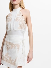 French Connection White Calissa Embroidered Wrapover Mini Skirt - Image 3 of 5