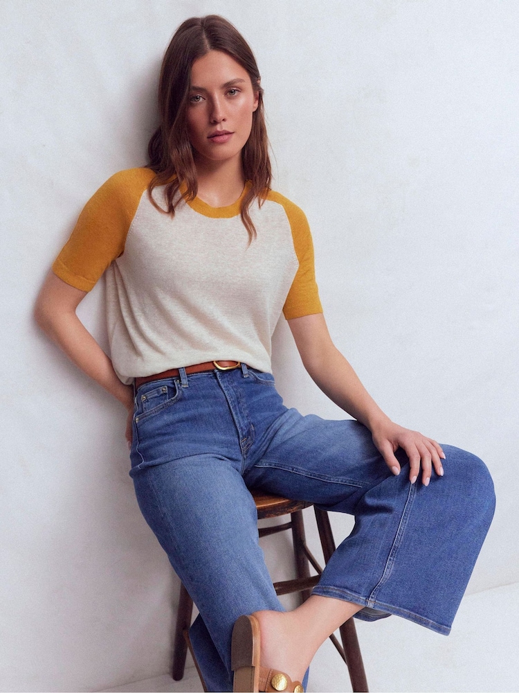 Boden Yellow Agnes Linen Button T-Shirt - Image 1 of 6