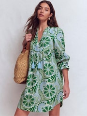 Boden Blue Pia Linen Yoke Tassel Dress - Image 1 of 6