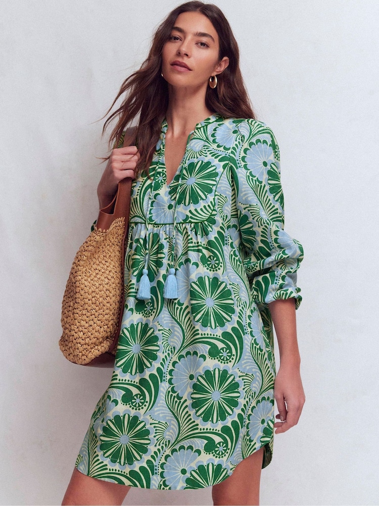 Boden Blue Pia Linen Yoke Tassel Dress - Image 1 of 6