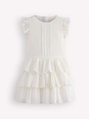 Boden Cream Pintuck Tiered Dress - Image 1 of 3
