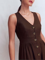 Boden Brown Catherine Button Linen Dress - Image 2 of 5