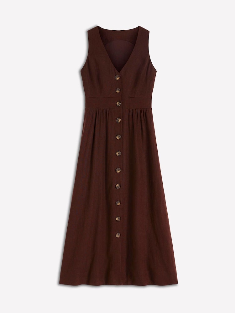 Boden Brown Catherine Button Linen Dress - Image 5 of 5