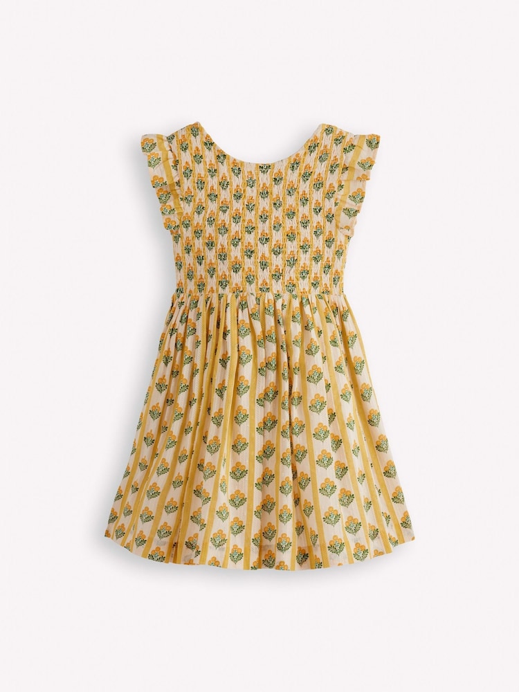 Boden Yellow Bow Back Flutter Sleeve Dress - Image 1 of 3 Boden Yellow Bow Back Flutter Sleeve Dress - Image 1 of 3