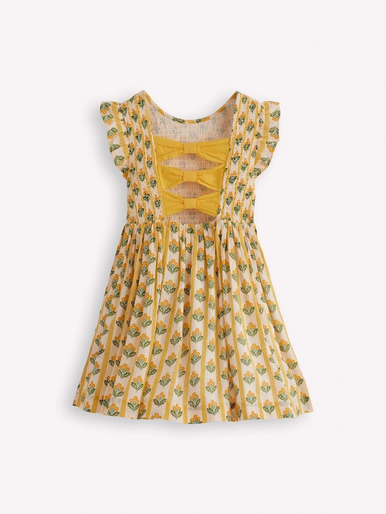 Boden Yellow Bow Back Flutter Sleeve Dress - Image 2 of 3 Boden Yellow Bow Back Flutter Sleeve Dress - Image 2 of 3