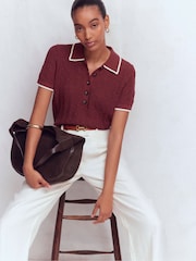 Boden Red Pointelle Henley T-Shirt - Image 1 of 6