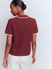 Boden Red Pointelle Henley T-Shirt - Image 2 of 6